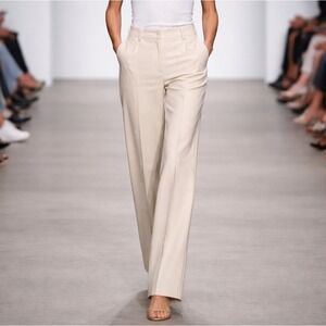 Express Vintage Capsule Polished Structured Ivory Pleated Wide Leg Trousers